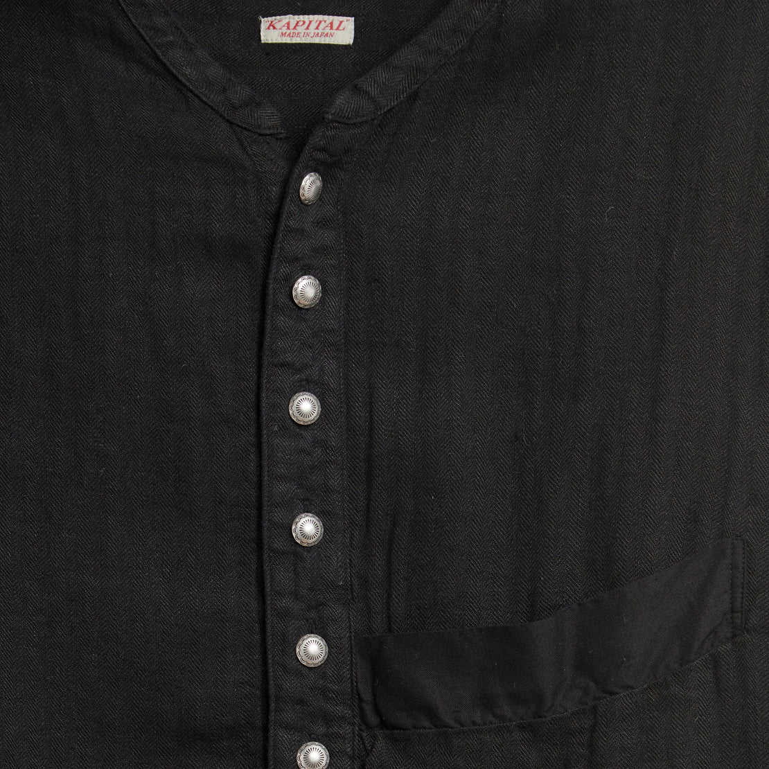 Gauze Linen Herringbone Penny Shirt - Black - Kapital - STAG Provisions - W - Tops - L/S Woven