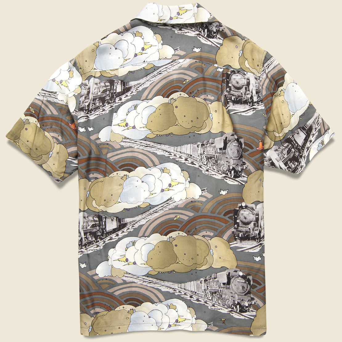 Tibe-Lympic Train Silk Rayon Aloha Shirt - Grey - Kapital - STAG Provisions - Tops - S/S Woven - Other Pattern