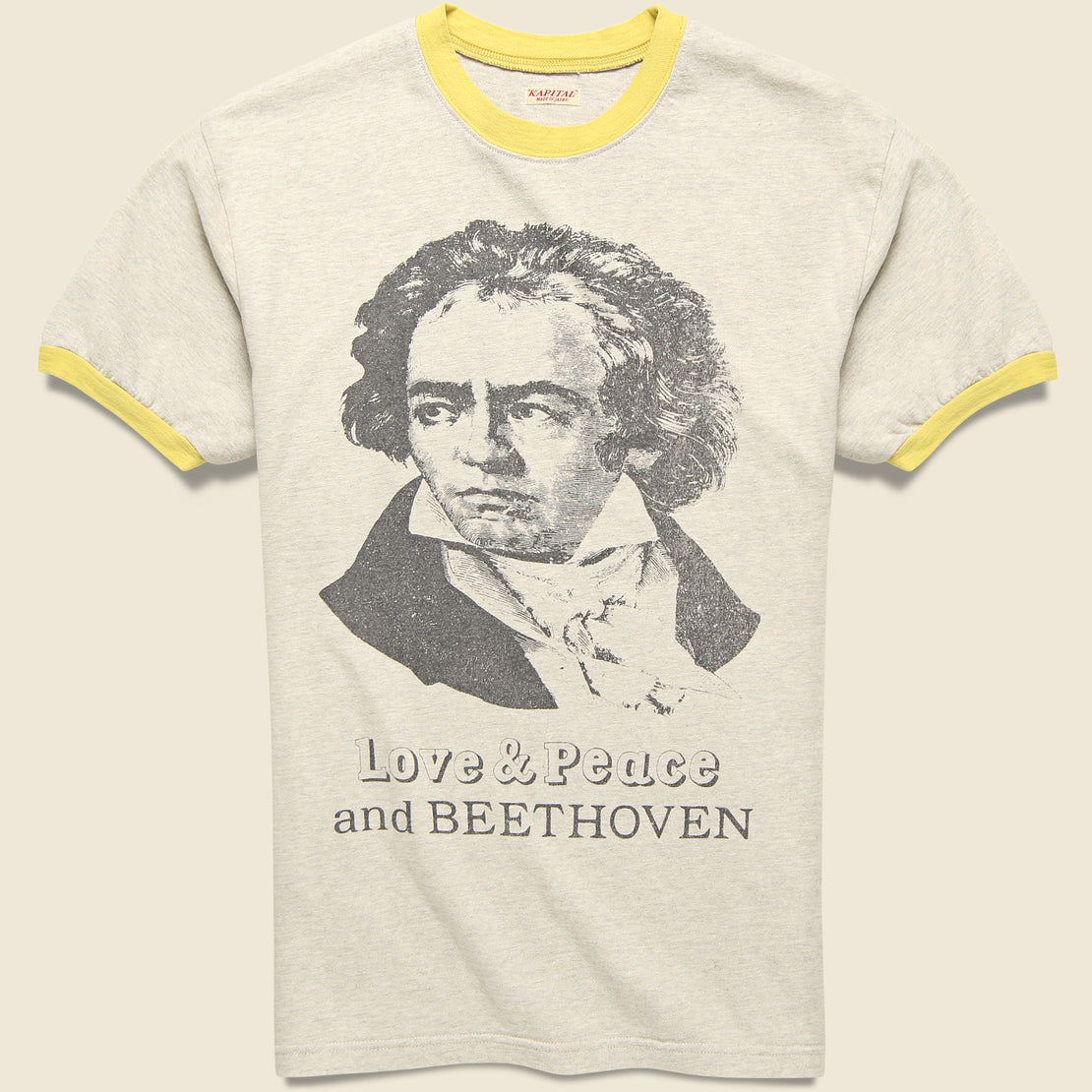 Kapital Love & Peace and Beethoven Jersey Ringer Tee - Ecru
