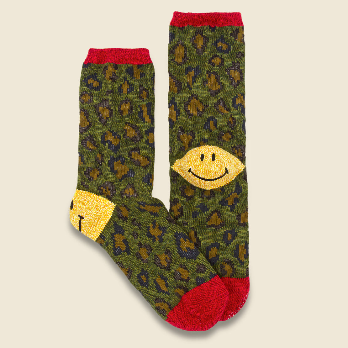 Kapital 84 Yarns Heel Smilie Leopard Socks - Green
