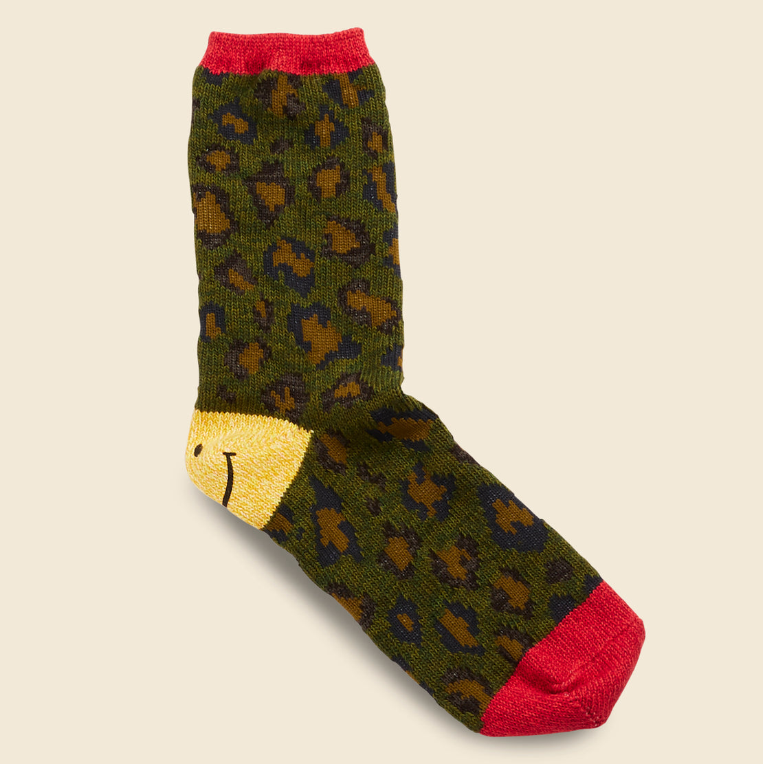 Kapital 84 Yarns Heel Smilie Leopard Socks - Green