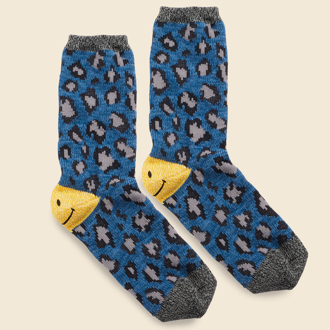 84 Yarns Heel Smilie Leopard Socks - Blue - Kapital - STAG Provisions - W - Accessories - Socks