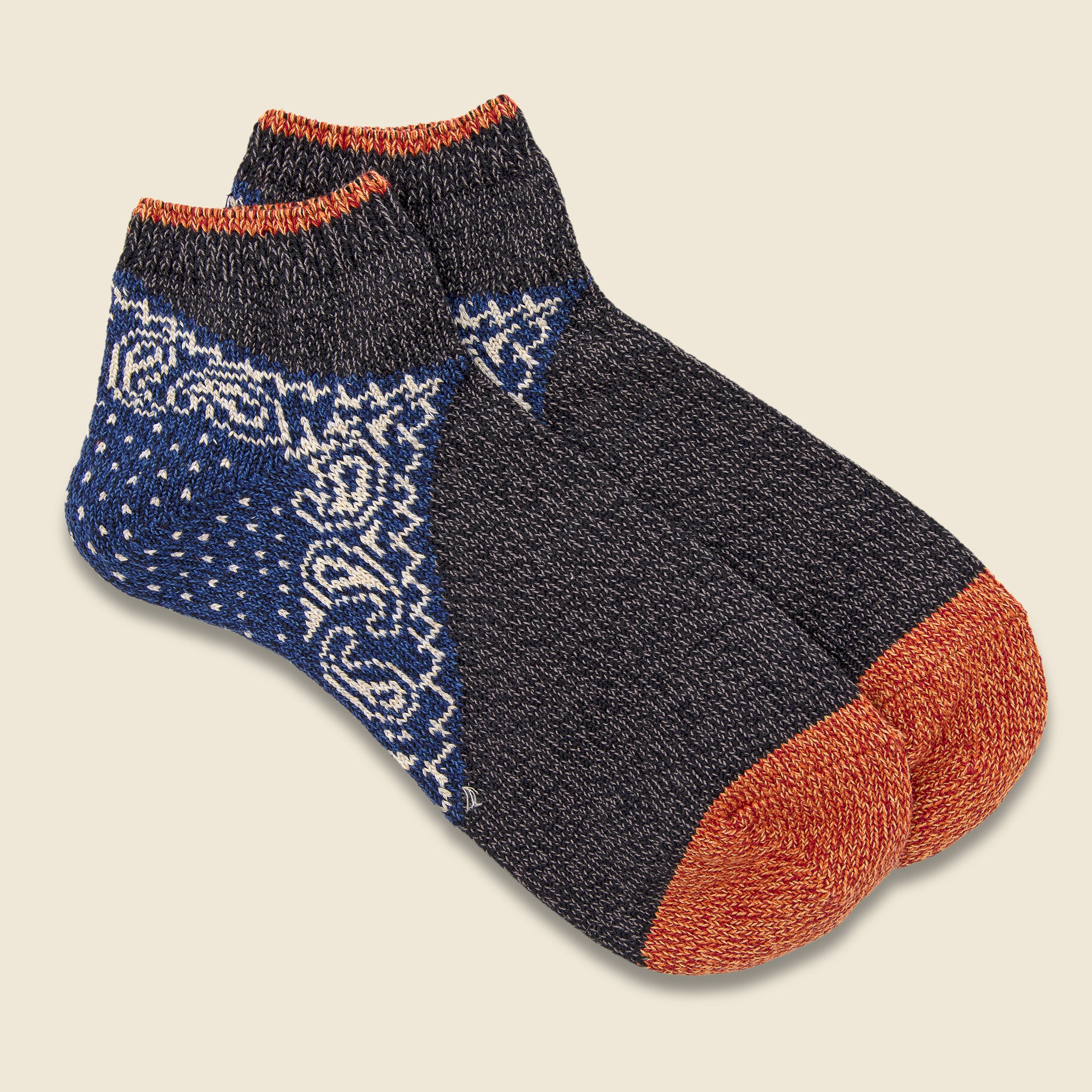 96 Yarns Paisley Bandana Heel Ankle Socks - Black - Kapital - STAG Provisions - Accessories - Socks