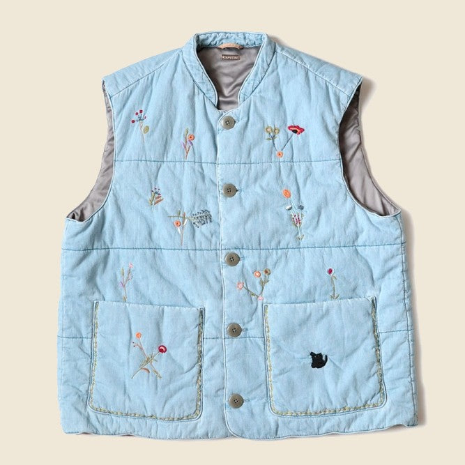 Kapital 6oz Denim Quilt SAMU Vest (Cat Embroidery) - PRO