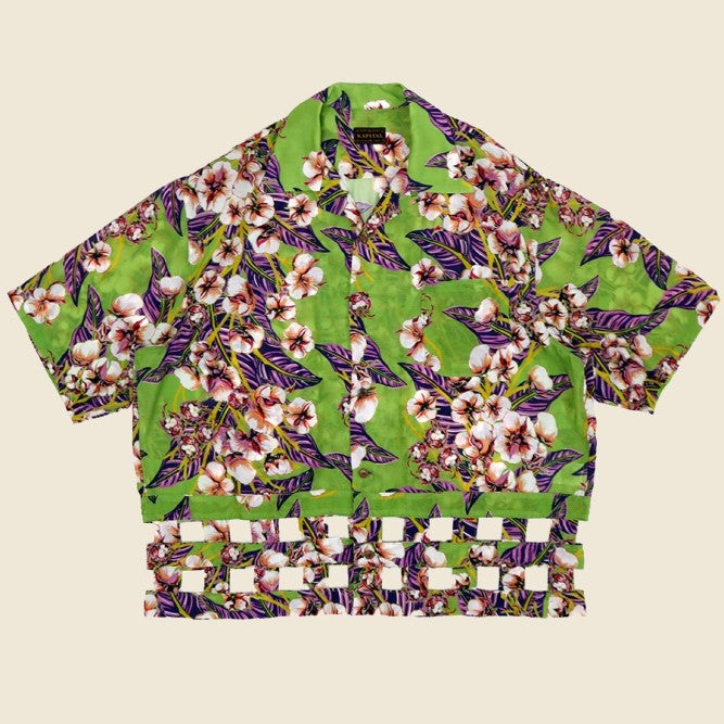 Kapital Silk Rayon Cotton-Flower WINDOWPANE Aloha - Light Green