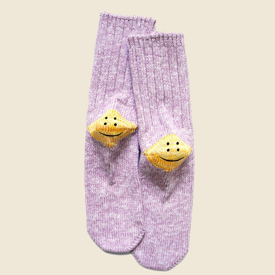 Kapital 56 Yarns 3x1 Rib RAINBOWY HAPPY HEEL Socks - Purple