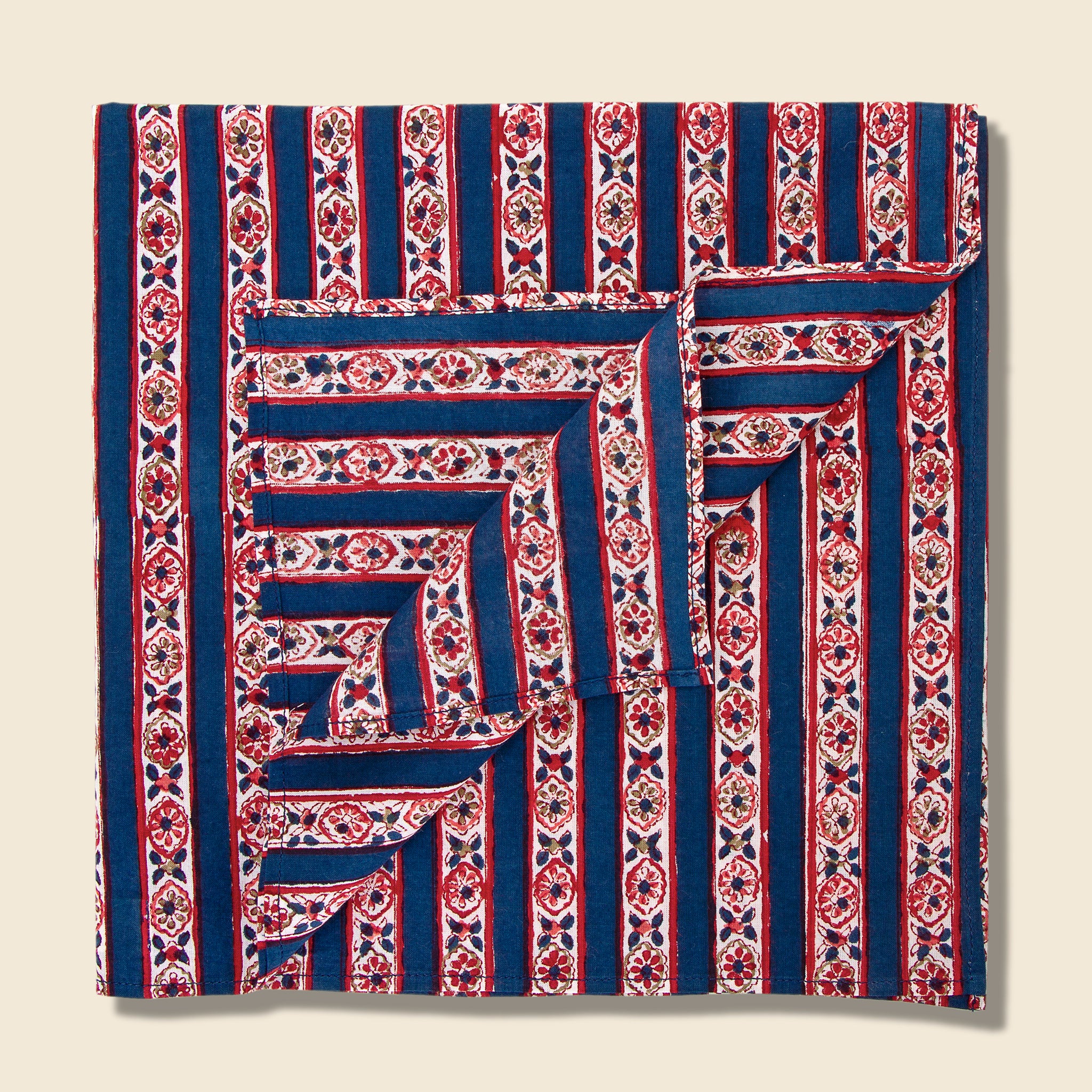 Floral Stripe Block Print Bandana - Blue/Red - Kardo - STAG Provisions - Accessories - Bandanas