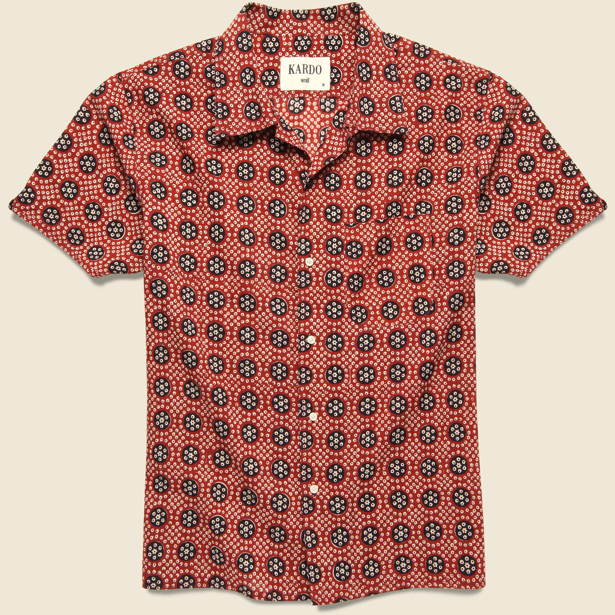 Mosaic Block Print Chintan Shirt - Red/Navy