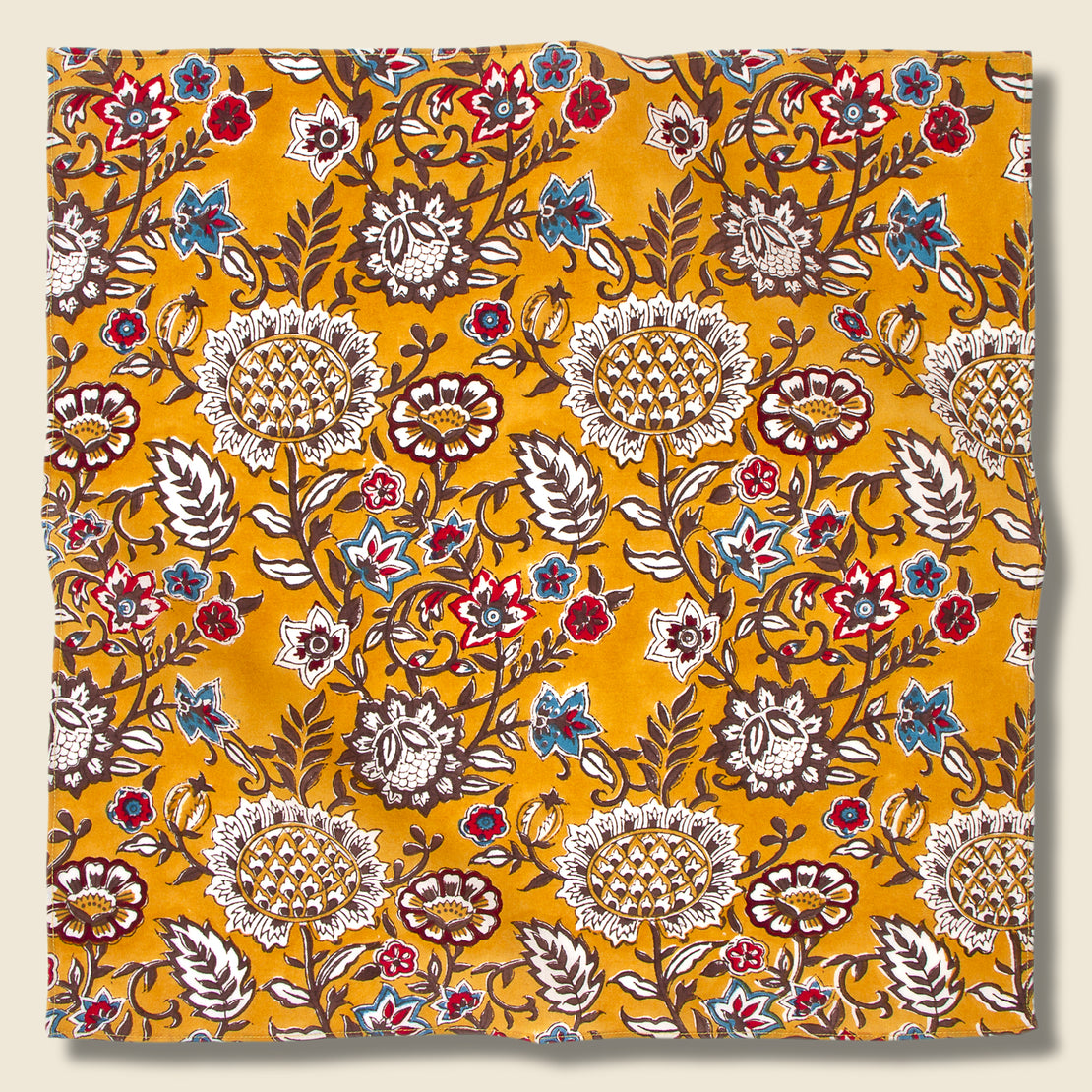 Kardo Block Print Floral Bandana  - Yellow