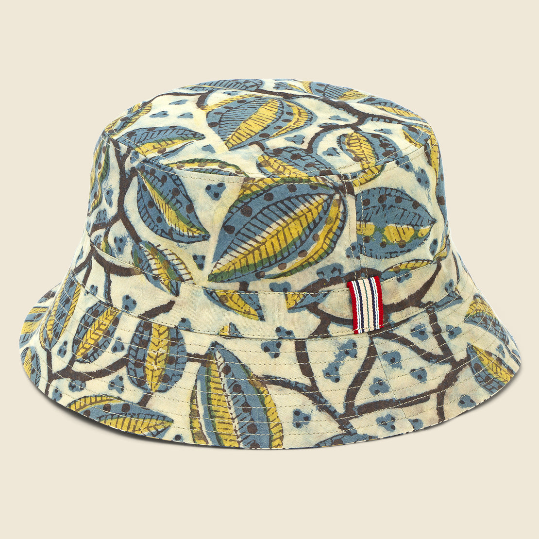 Kardo Block Print Reversible Bucket Hat - Gold Indigo Daisy/Blue Leaf
