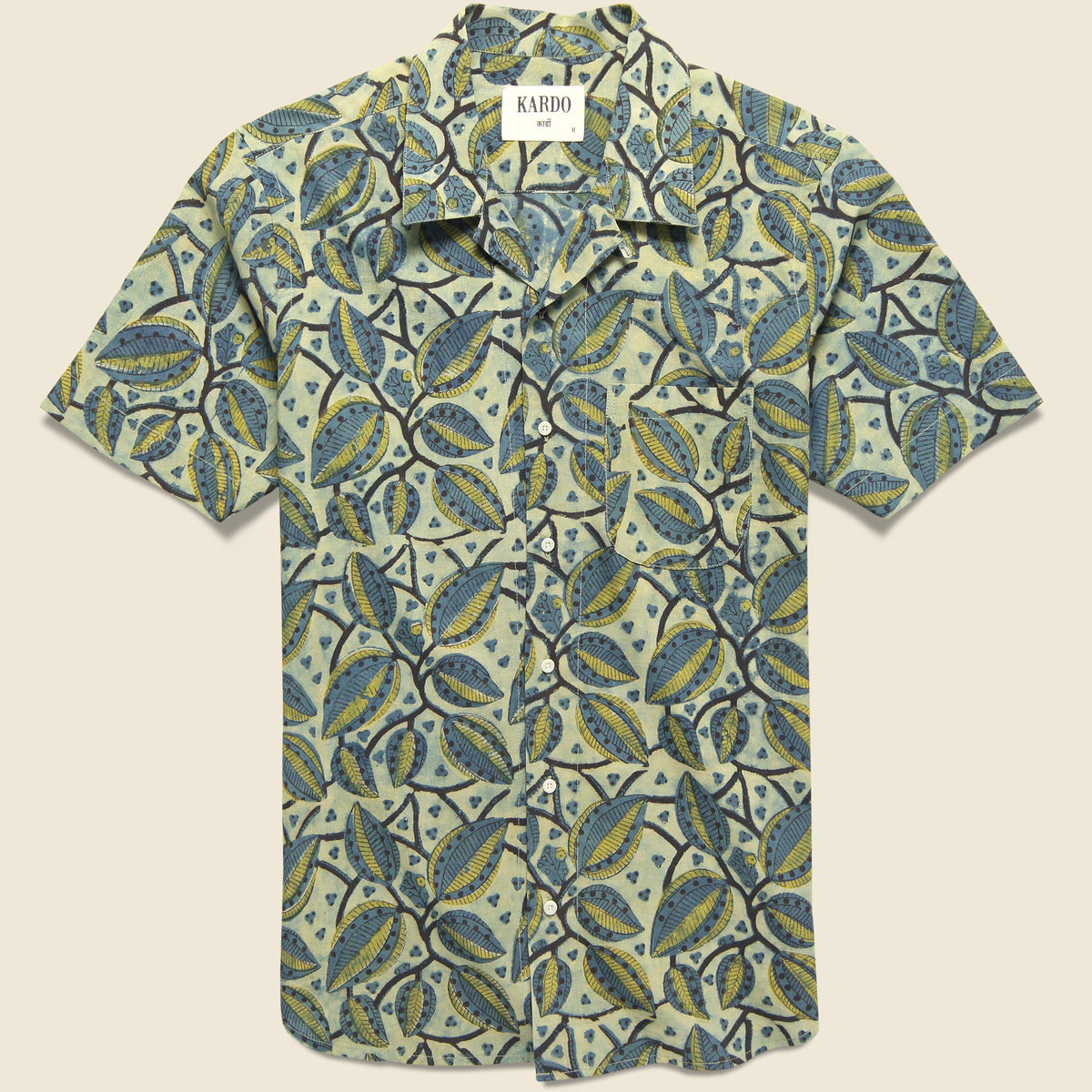 Lamar Block Print Leaf Shirt - Blue