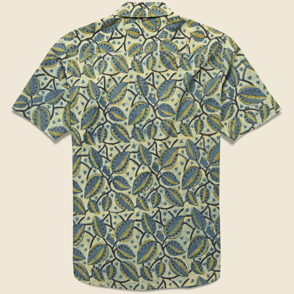 Lamar Block Print Leaf Shirt - Blue