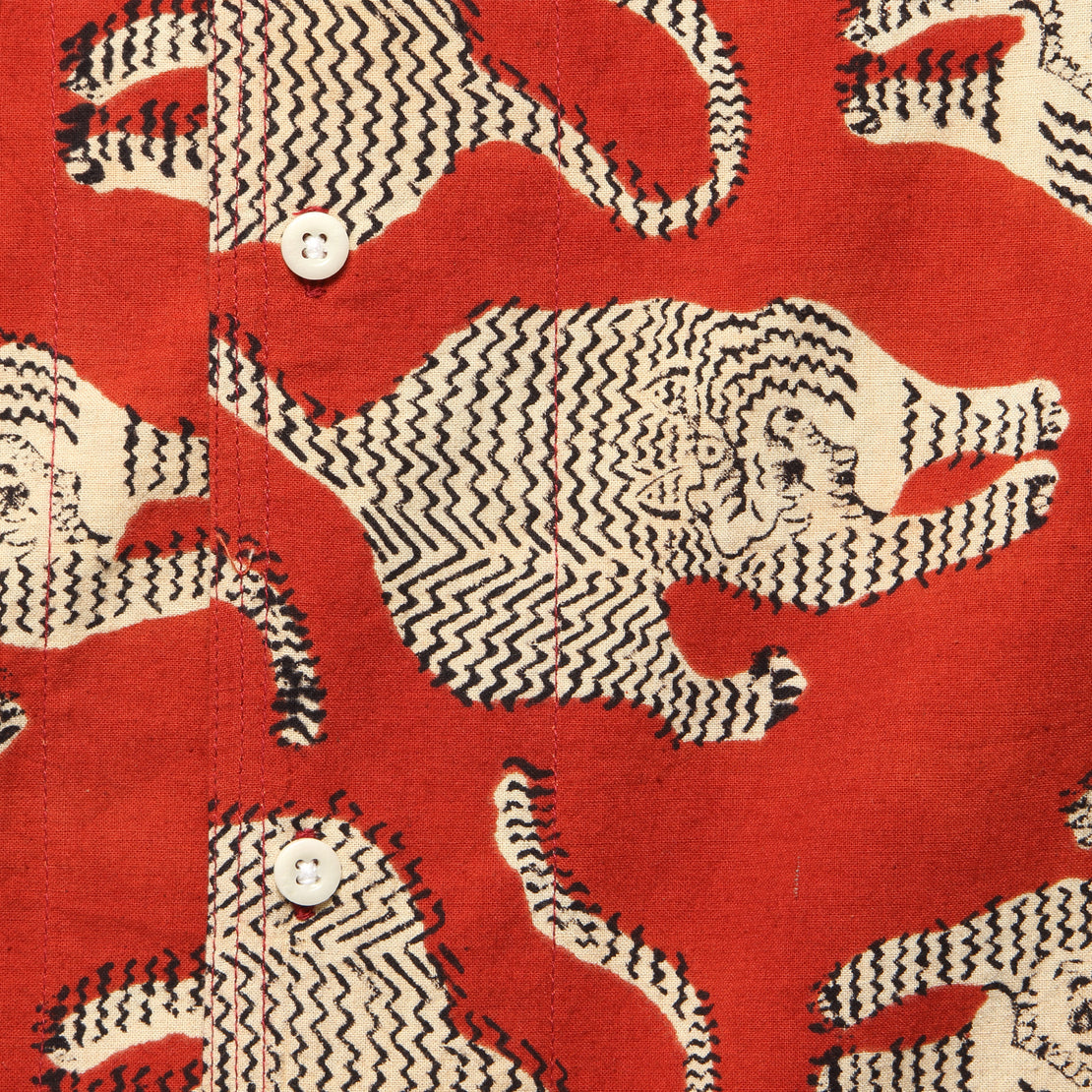 Chintan Block Print Tiger Print Shirt - Red
