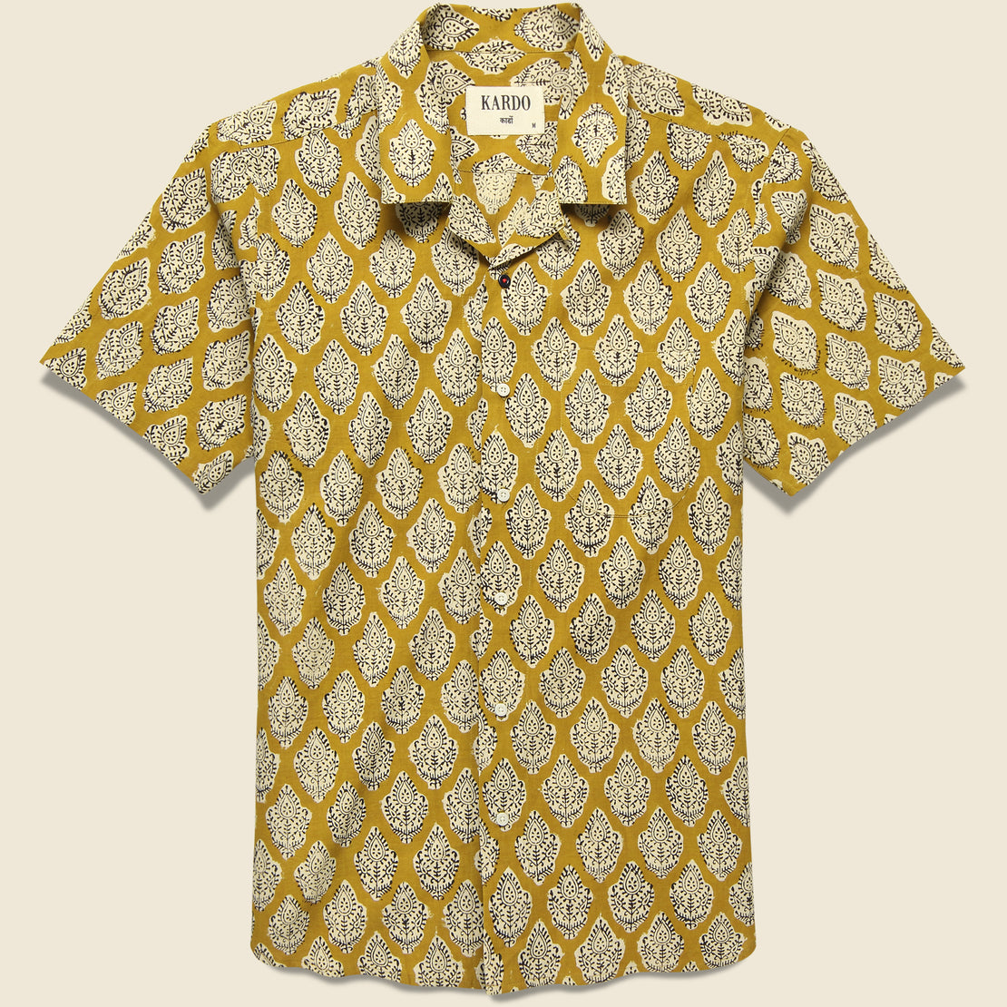 Kardo Lamar Block Print Paisley Shirt - Gold/Black