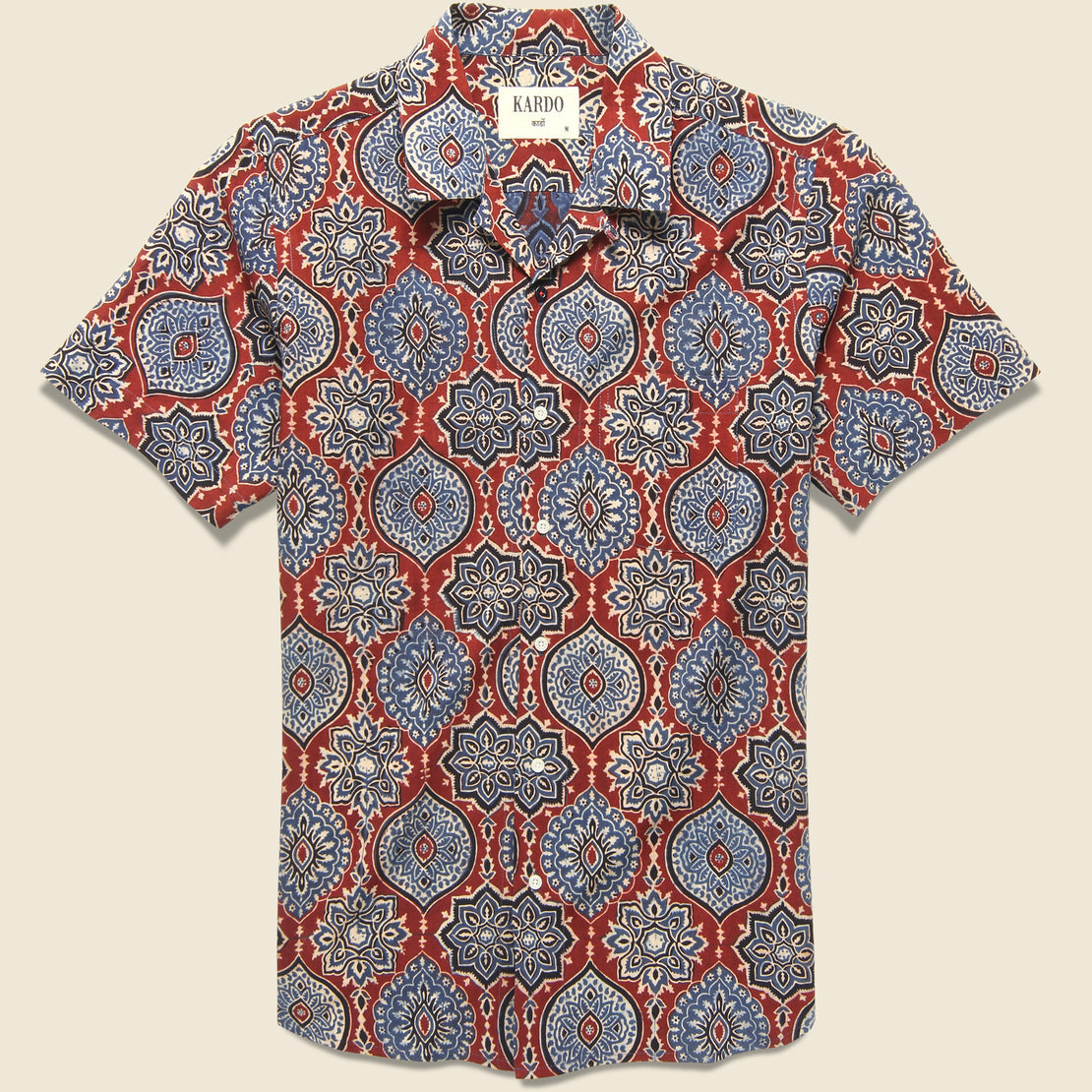 Kardo Lamar Block Print Tile Shirt - Red/Blue