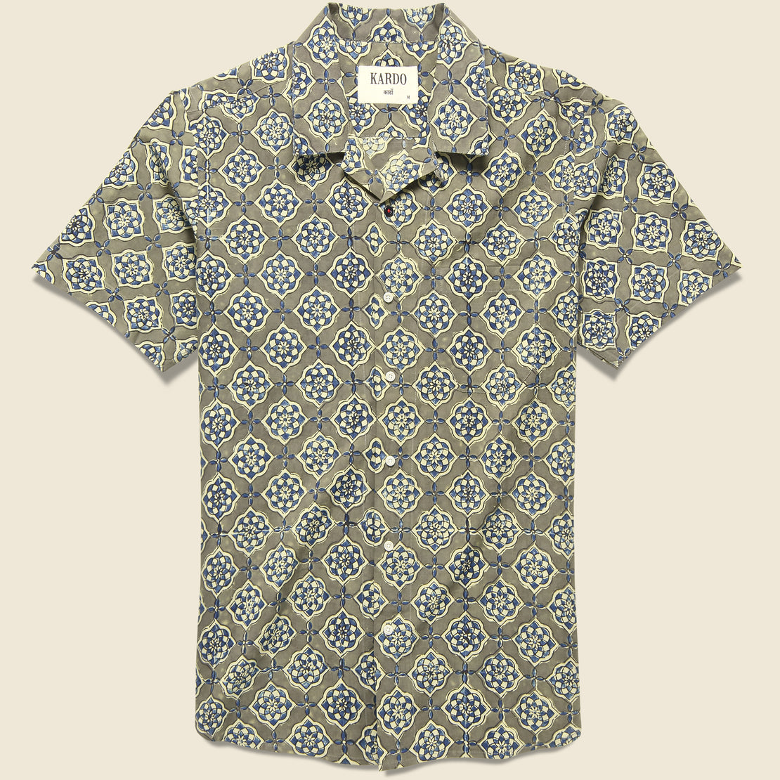 Kardo Lamar Block Print Tile Shirt - Grey/Blue