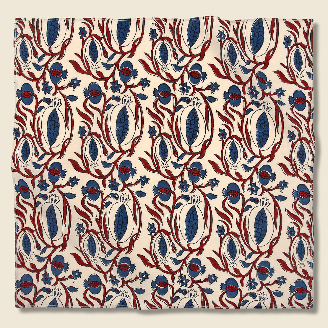 Kardo Floral Vine Block Print Bandana - White/Red/Blue