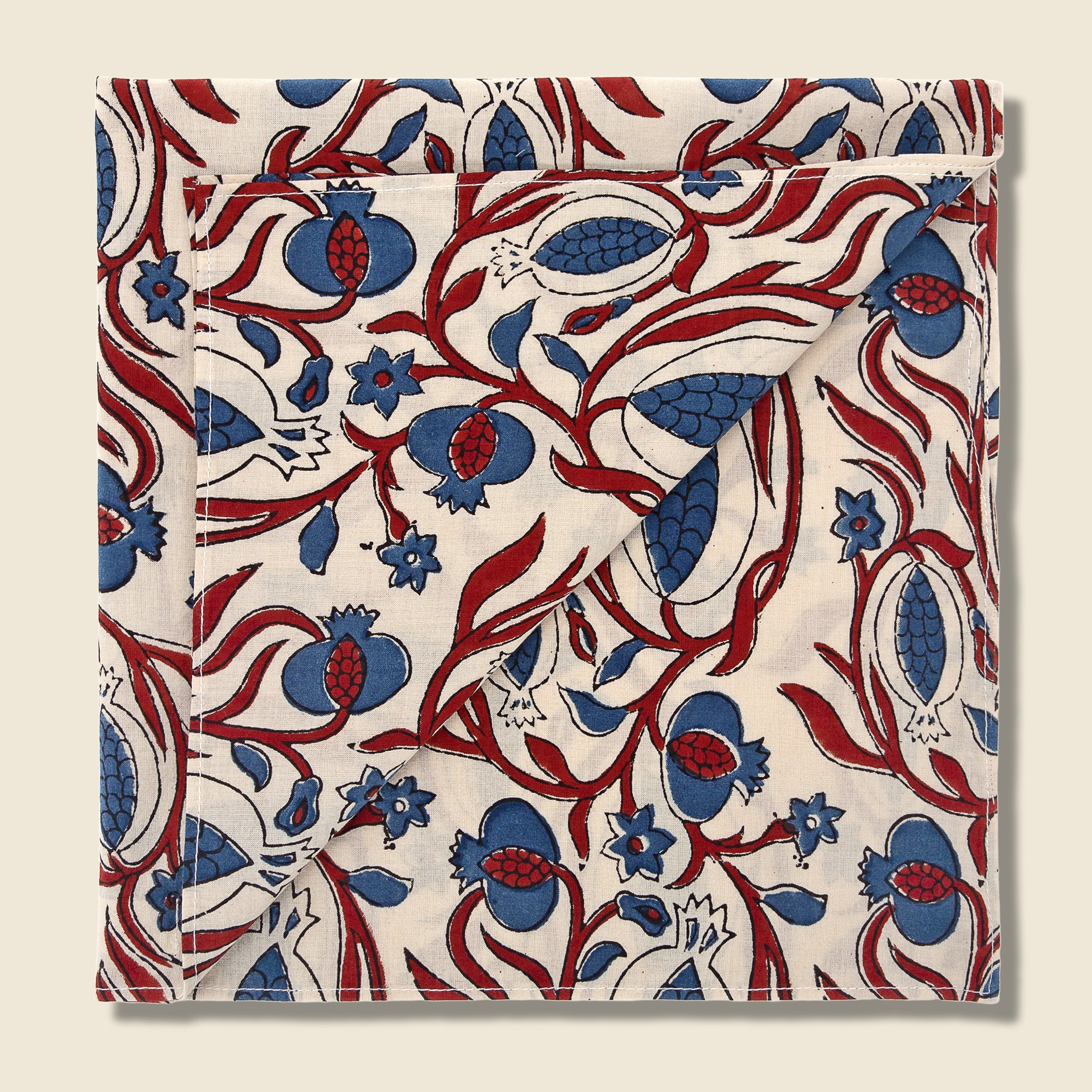 
                          Floral Vine Block Print Bandana - White/Red/Blue - Kardo - STAG Provisions - Accessories - Bandanas
                        