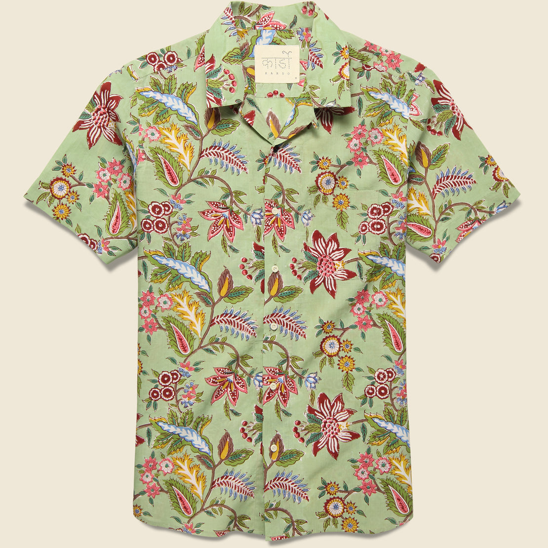 Kardo Lamar Floral Paisley Block Print Shirt - Sage