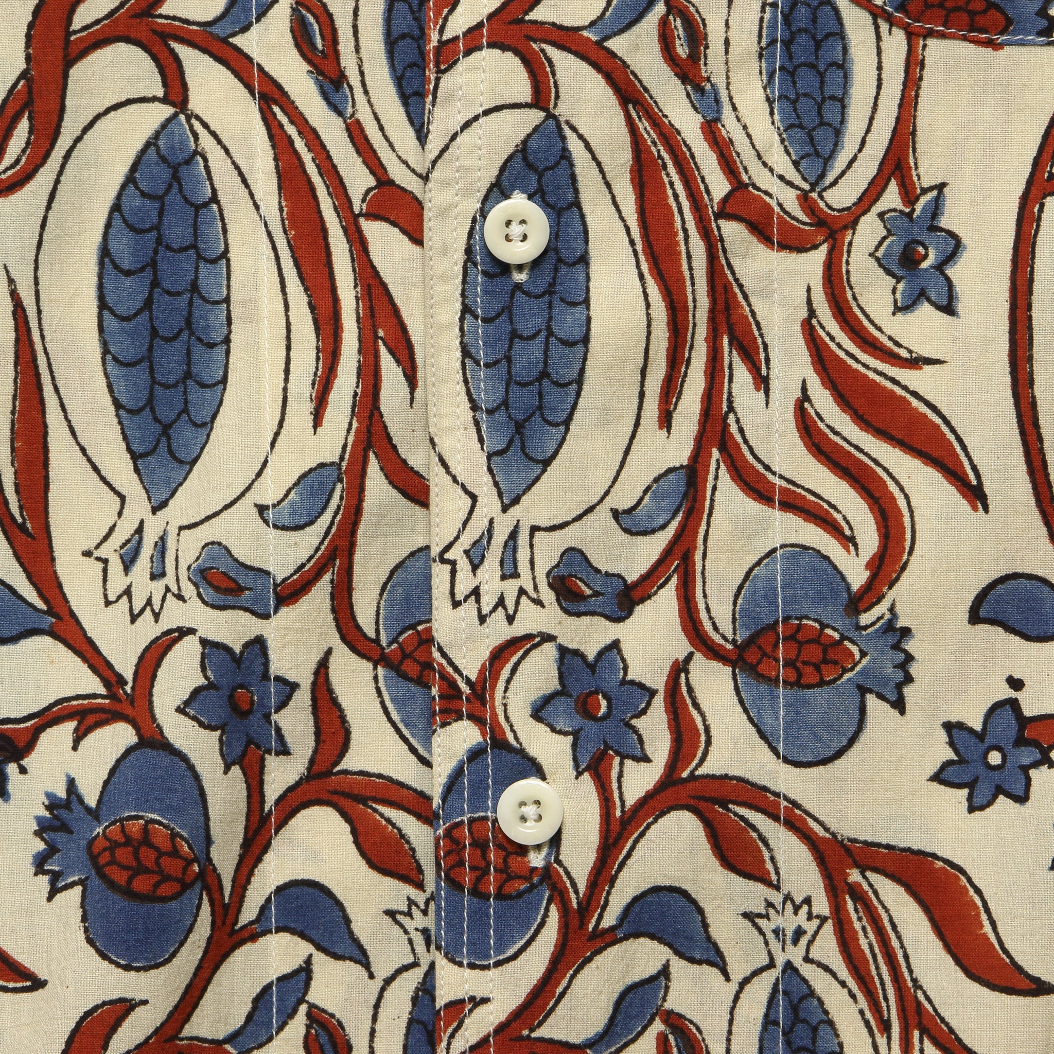 Chintan Floral Vine Block Print Shirt - White/Red/Blue - Kardo - STAG Provisions - Tops - S/S Woven - Floral