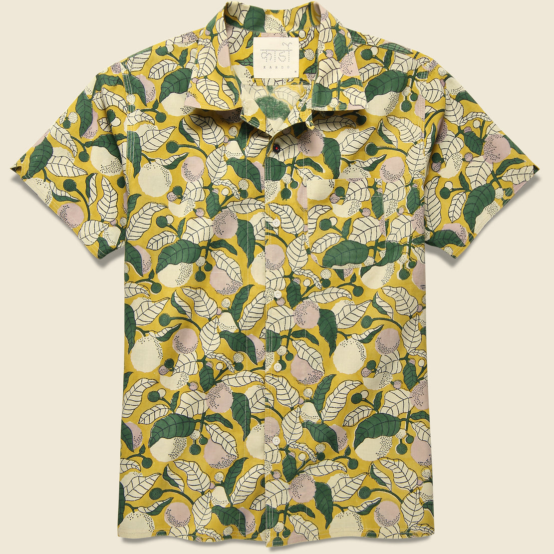Kardo Chintan Floral Leaf Block Print Shirt - Gold/Green