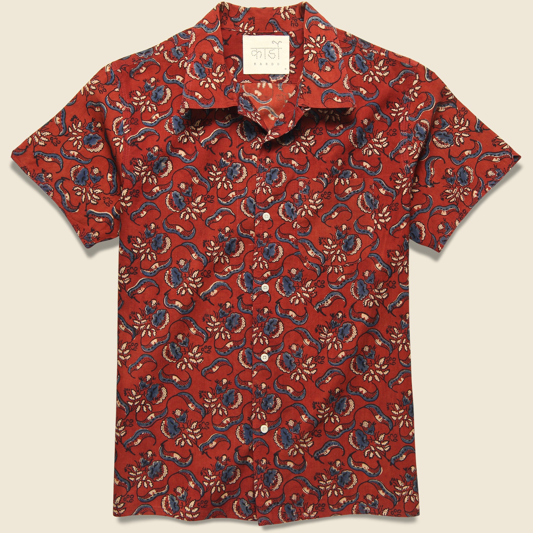 Chintan Ajrakh Floral Block Print Shirt - Red/Blue - Kardo - STAG Provisions - Tops - S/S Woven - Floral