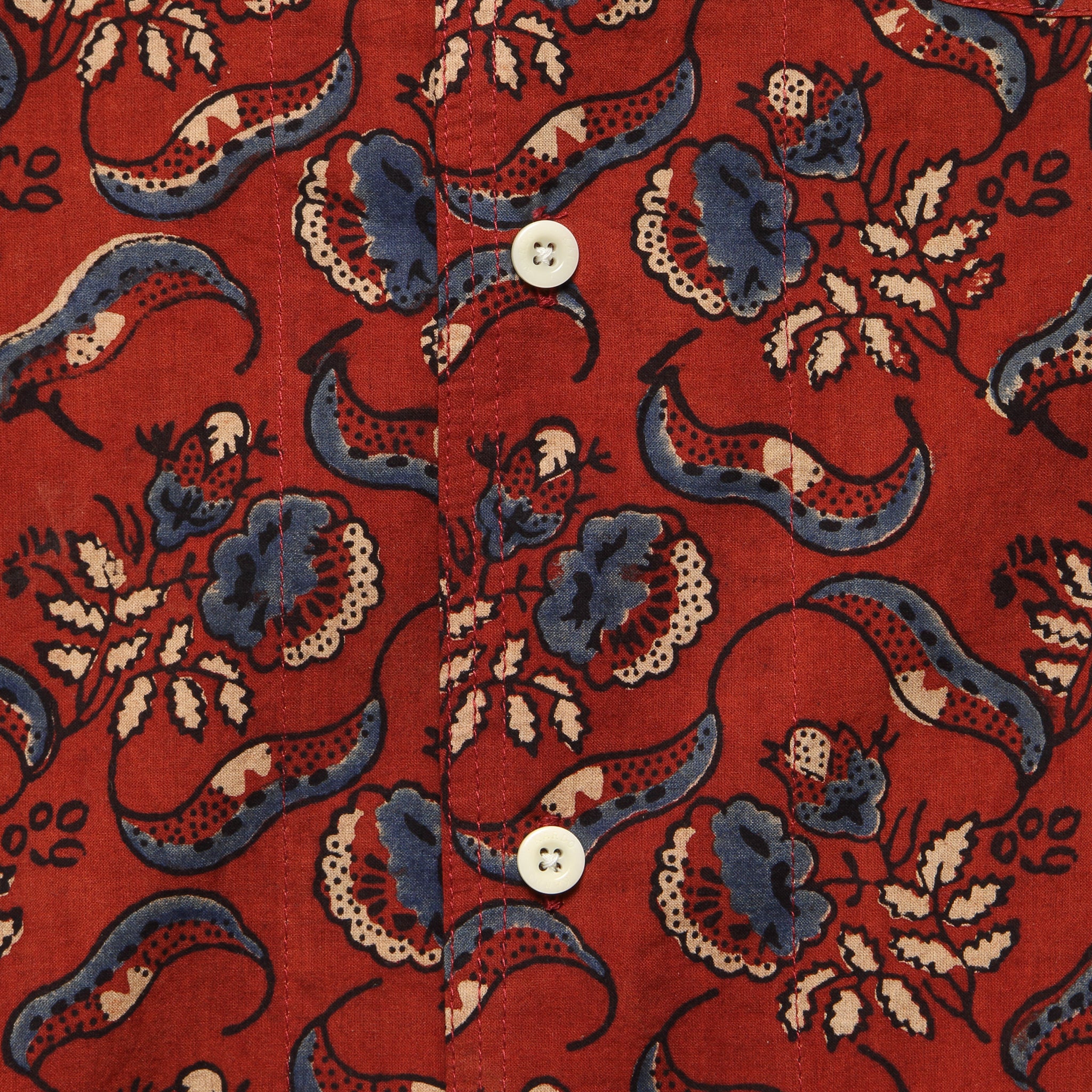 Chintan Ajrakh Floral Block Print Shirt - Red/Blue - Kardo - STAG Provisions - Tops - S/S Woven - Floral