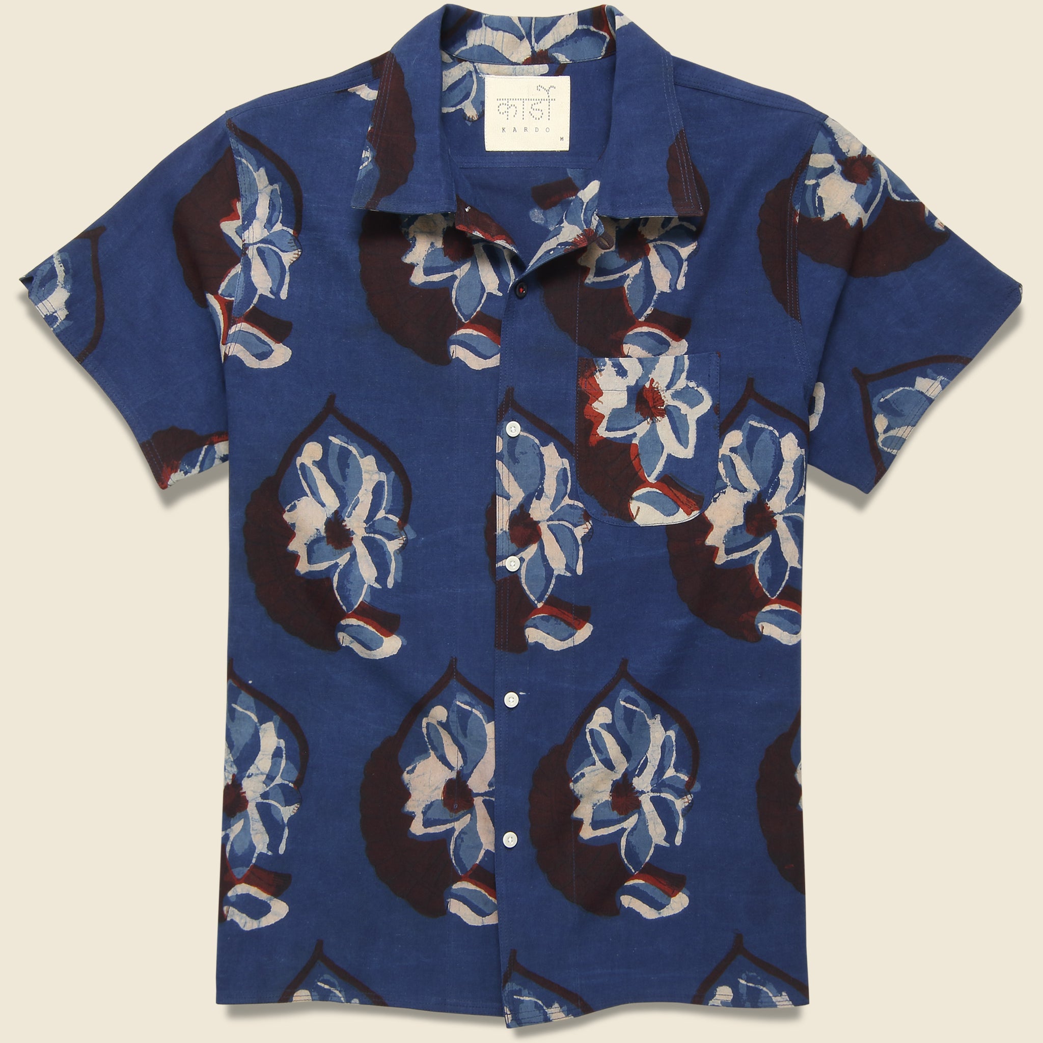 Chintan Big Floral Block Print Shirt - Blue/Brown - Kardo - STAG Provisions - Tops - S/S Woven - Floral