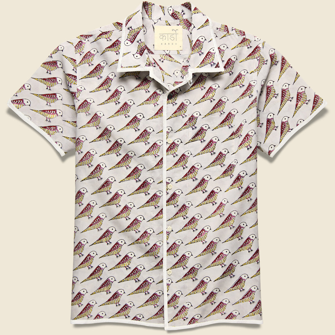 Kardo Chintan Bird Block Print Shirt - Grey