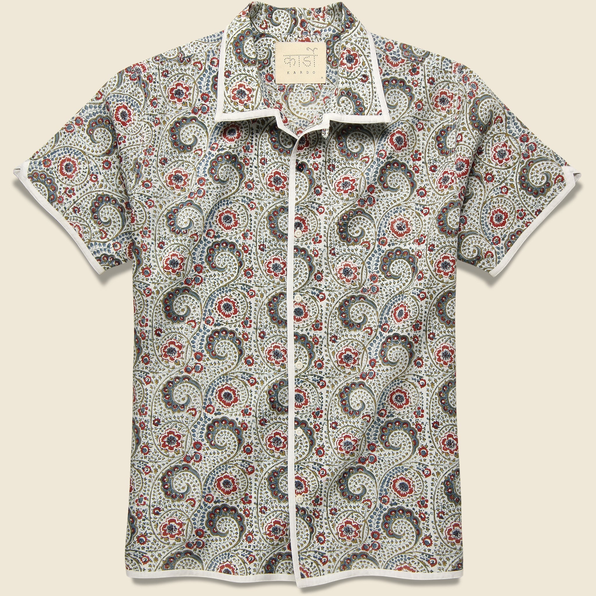 Chintan Paisley Block Print Shirt - Dusty Blue/Red/Gold - Kardo - STAG Provisions - Tops - S/S Woven - Other Pattern