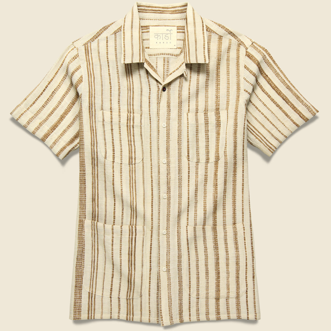 Kardo Alfred Handwoven Striped Guayabera Shirt - Natural/Tan