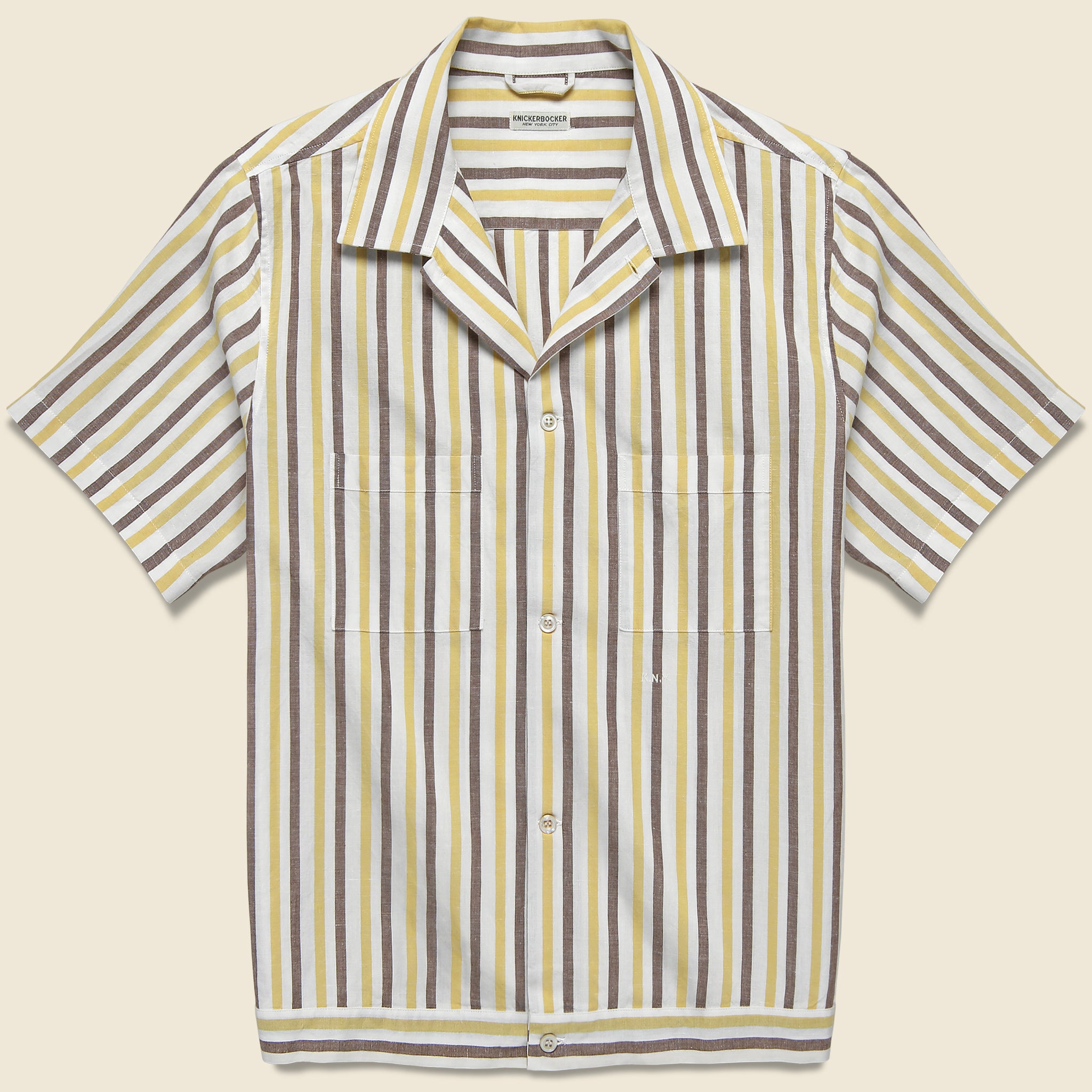 Highway Shirt - White/Brown/Yellow - Knickerbocker - STAG Provisions - Tops - S/S Woven - Stripe