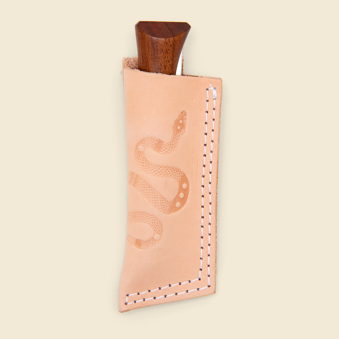 Son of a Sailor Leather Sheath with Opinel Knife - Natural Snake Stamped