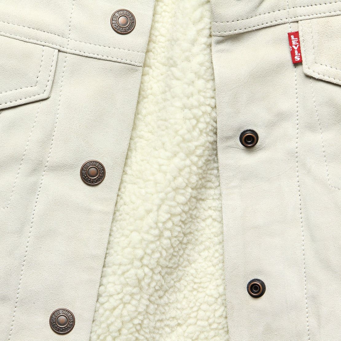Suede Sherpa Trucker Jacket - Pumice Stone - Levis Premium - STAG Provisions - W - Outerwear - Coat/Jacket