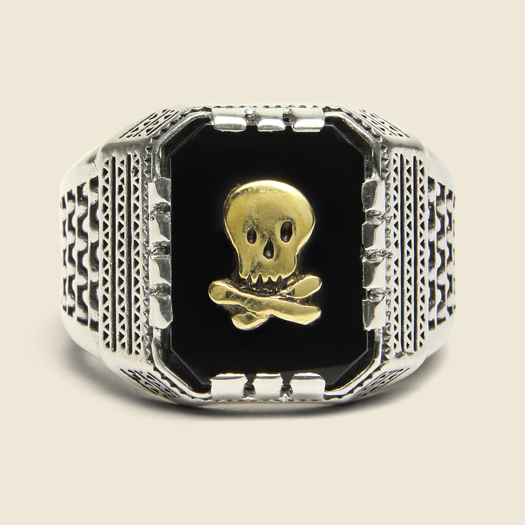 
                          Skull Aztec Ring - Silver/Brass/Onyx - LHN Jewelry - STAG Provisions - Accessories - Rings
                        