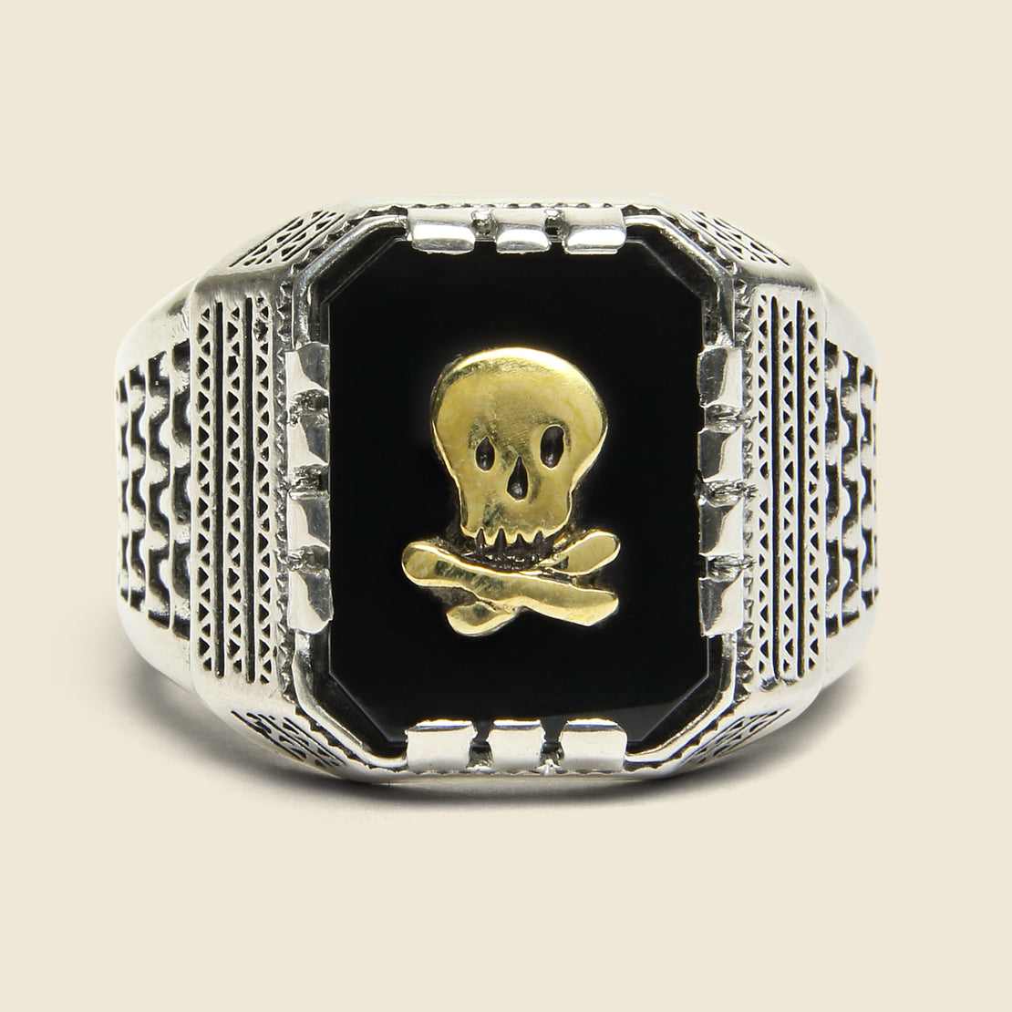 Skull Aztec Ring - Silver/Brass/Onyx - LHN Jewelry - STAG Provisions - Accessories - Rings