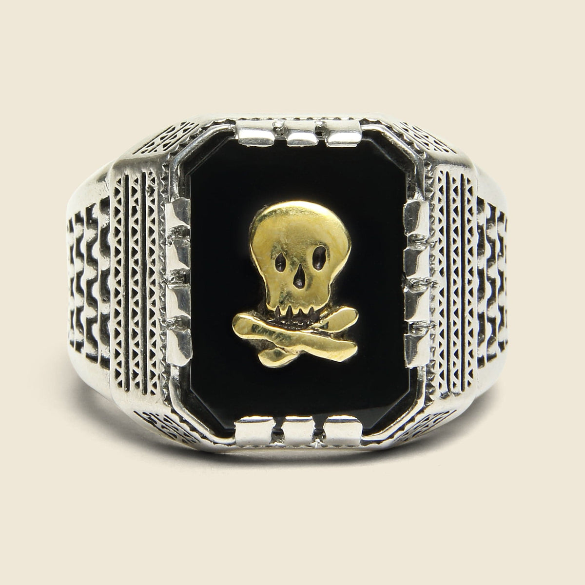 Skull Aztec Ring - Silver/Brass/Onyx – STAG Provisions
