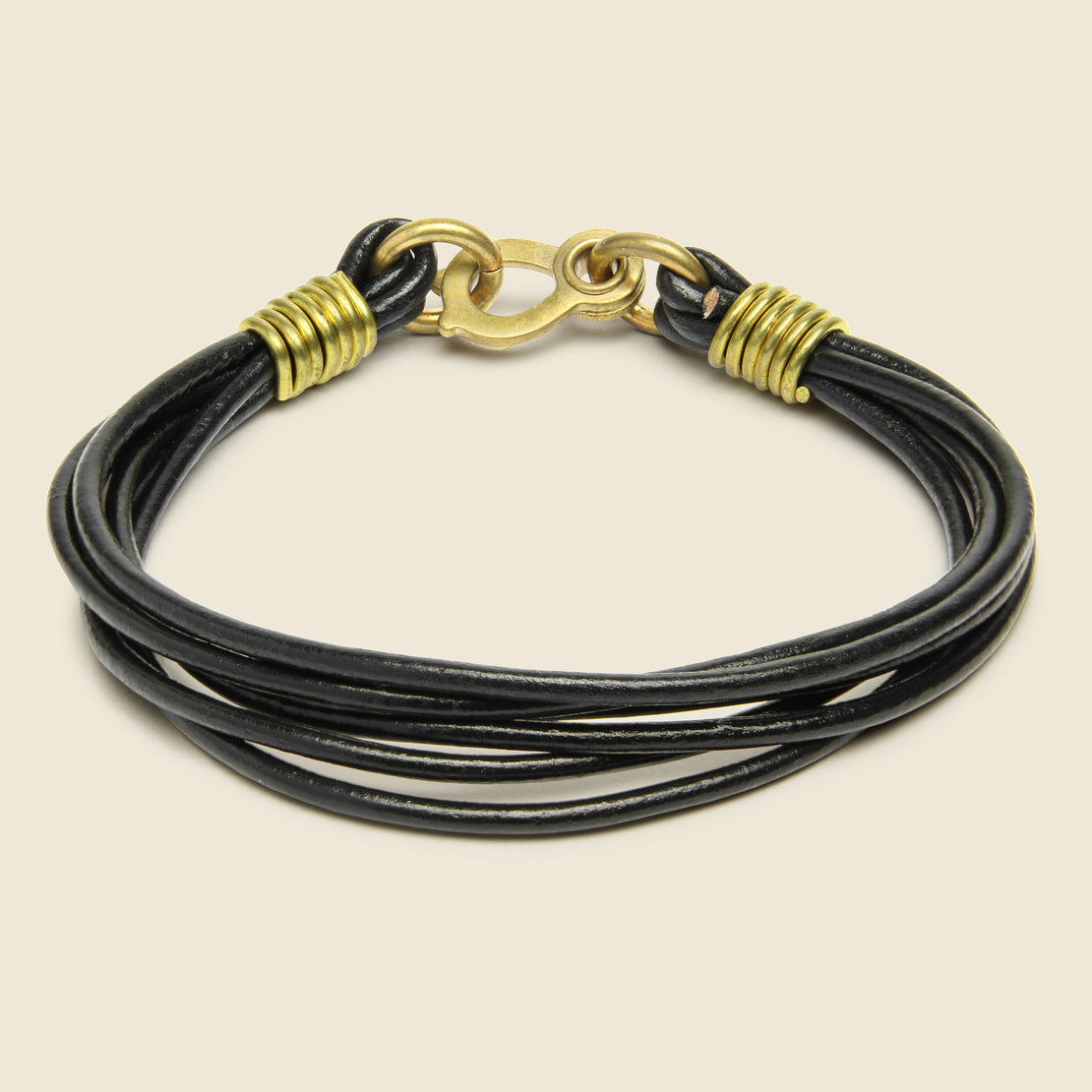 LHN Jewelry Leather Strand Bracelet -  Brass/Black Leather