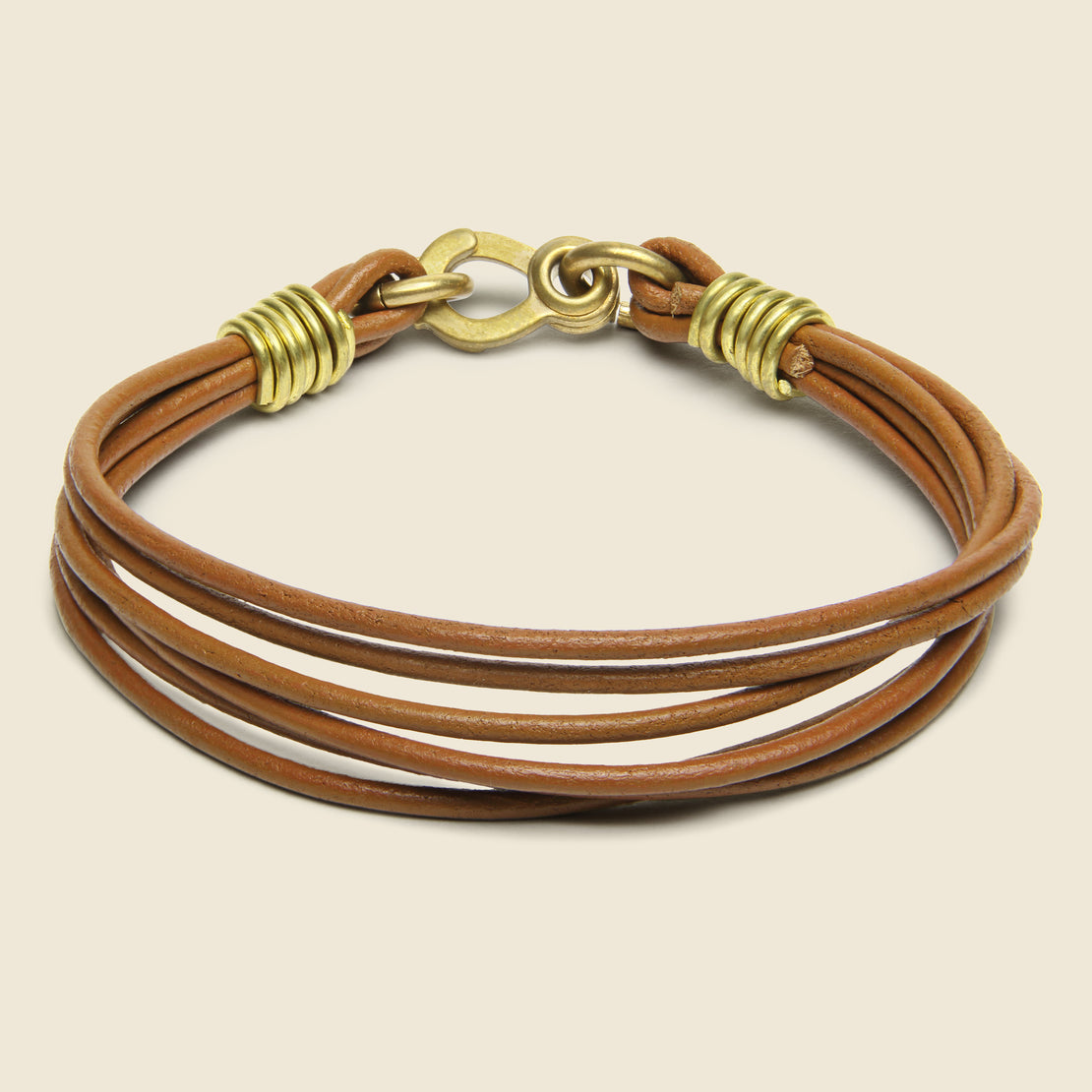 LHN Jewelry Leather Strand Bracelet - Brass/Brown Leather