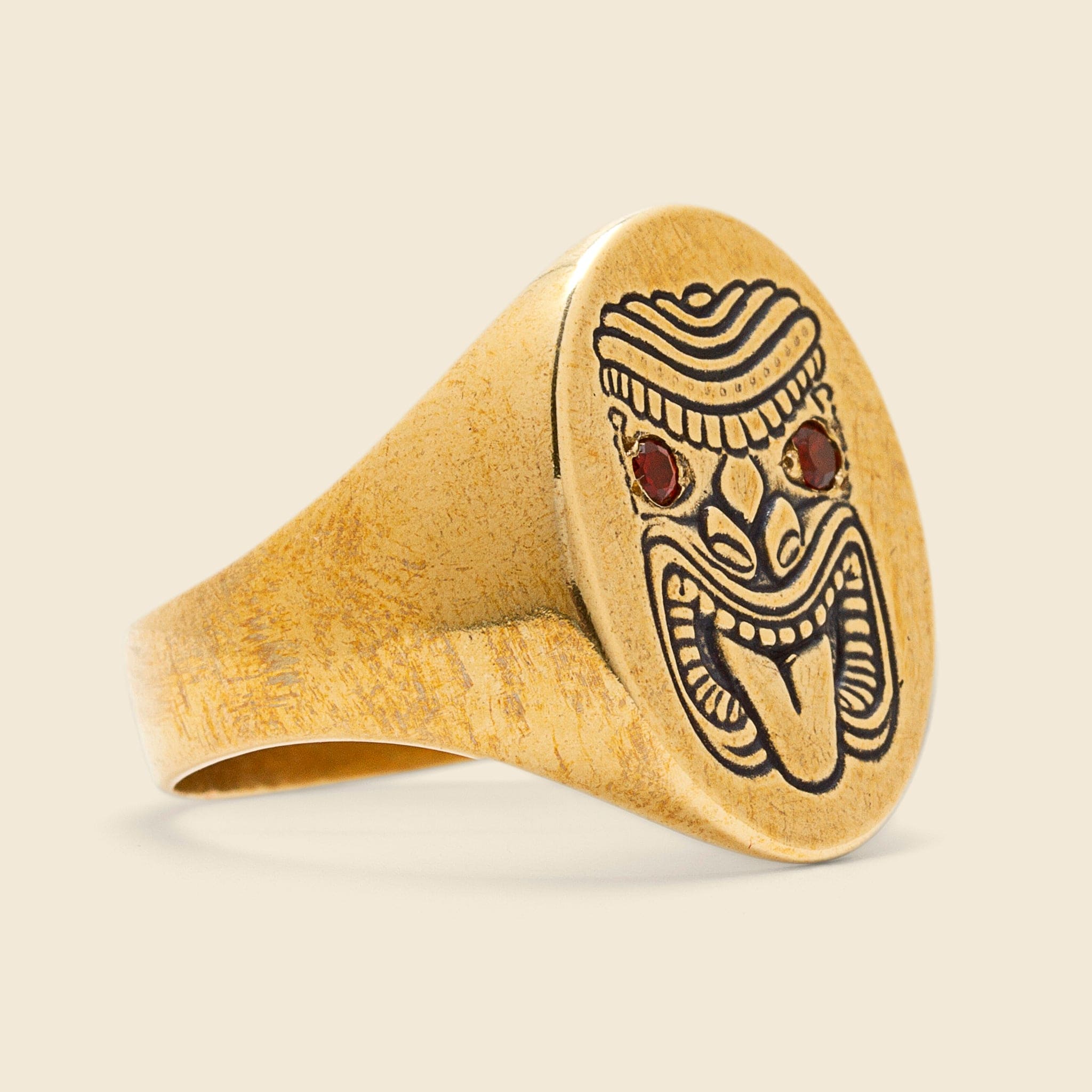 
                          Tiki Singet Ring - Brass/Garnet - LHN Jewelry - STAG Provisions - Accessories - Rings
                        