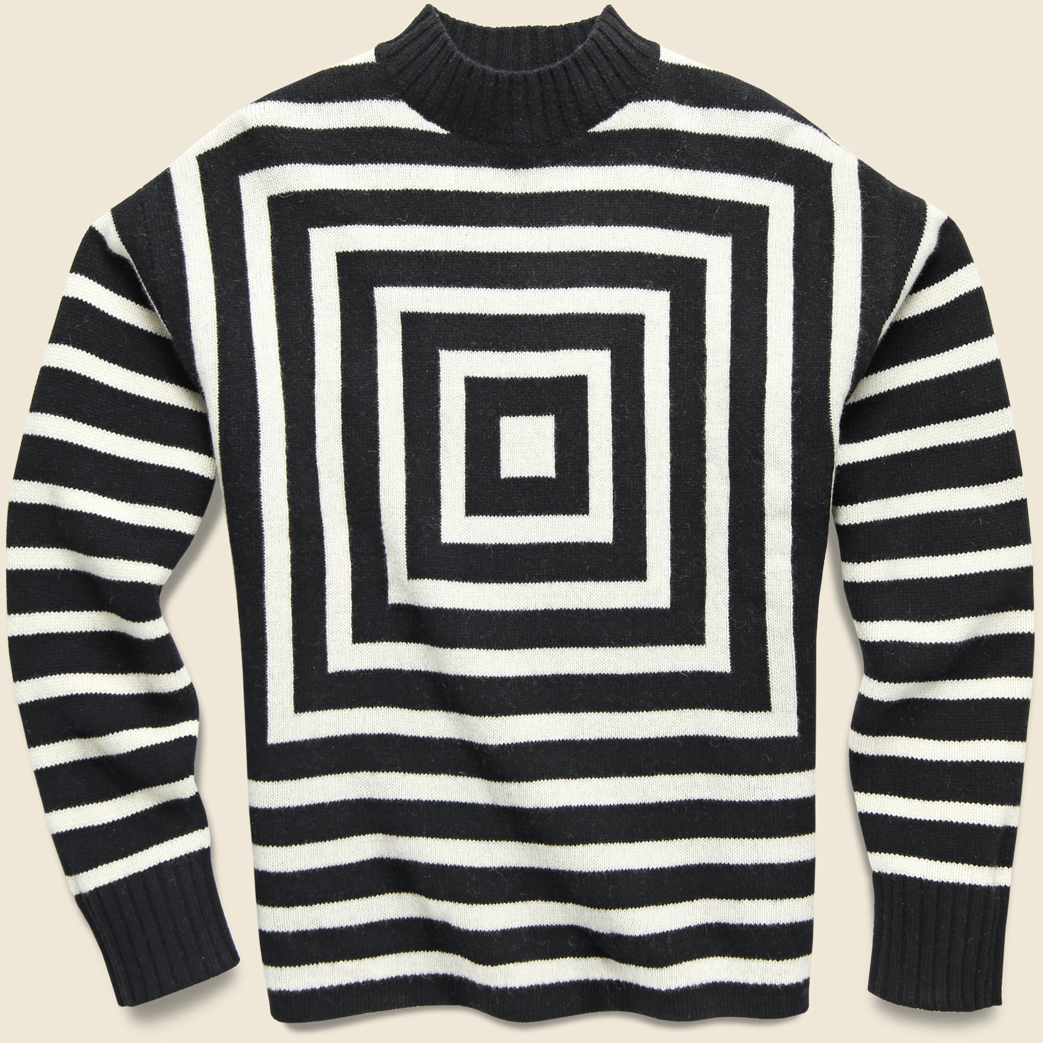 Concentric Squares Mock Neck Sweater - Black/White - Levis Vintage Clothing - STAG Provisions - Tops - Sweater