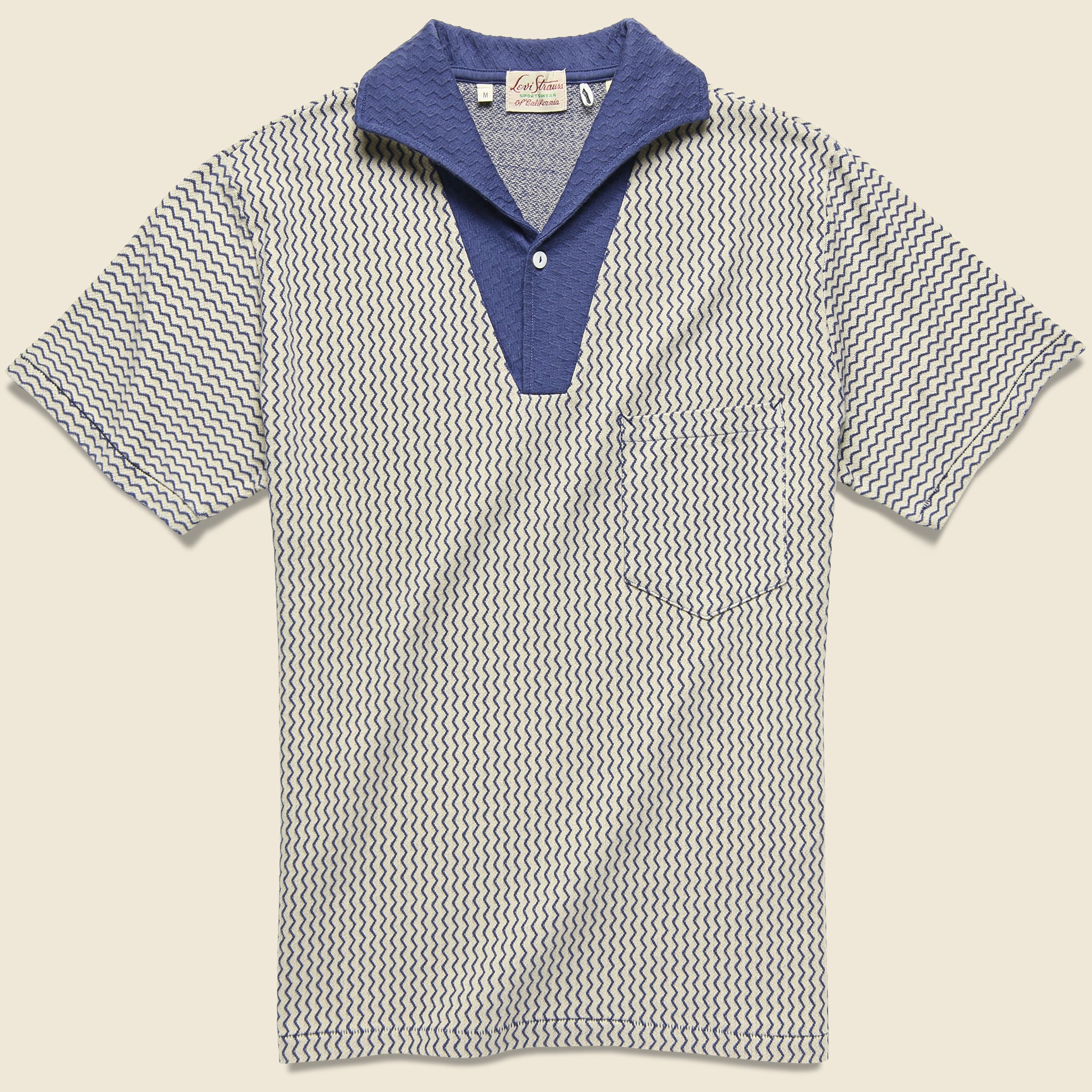 1950s Polo Shirt - Zig Zag Cobalt - Levis Vintage Clothing - STAG Provisions - Tops - S/S Knit