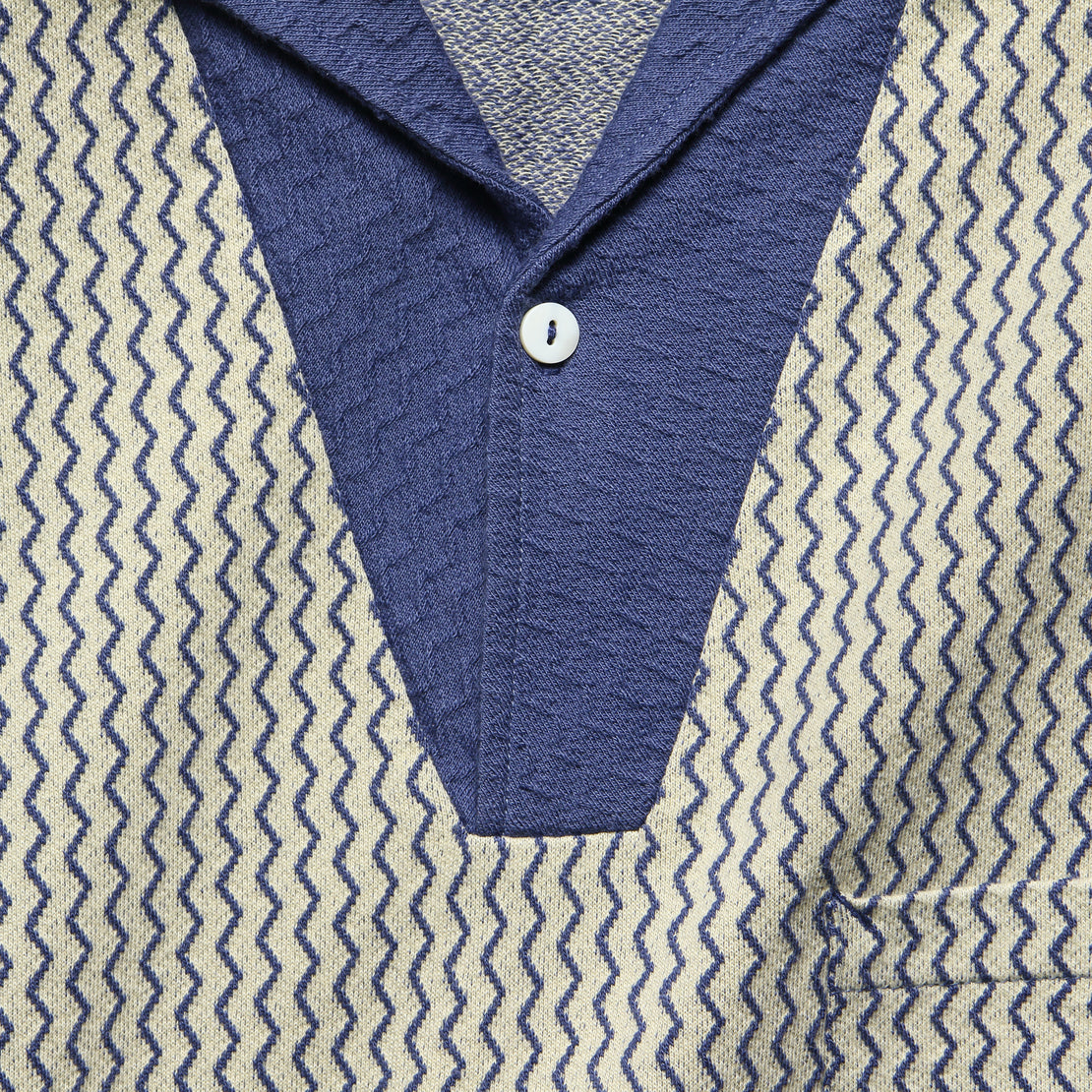1950s Polo Shirt - Zig Zag Cobalt
