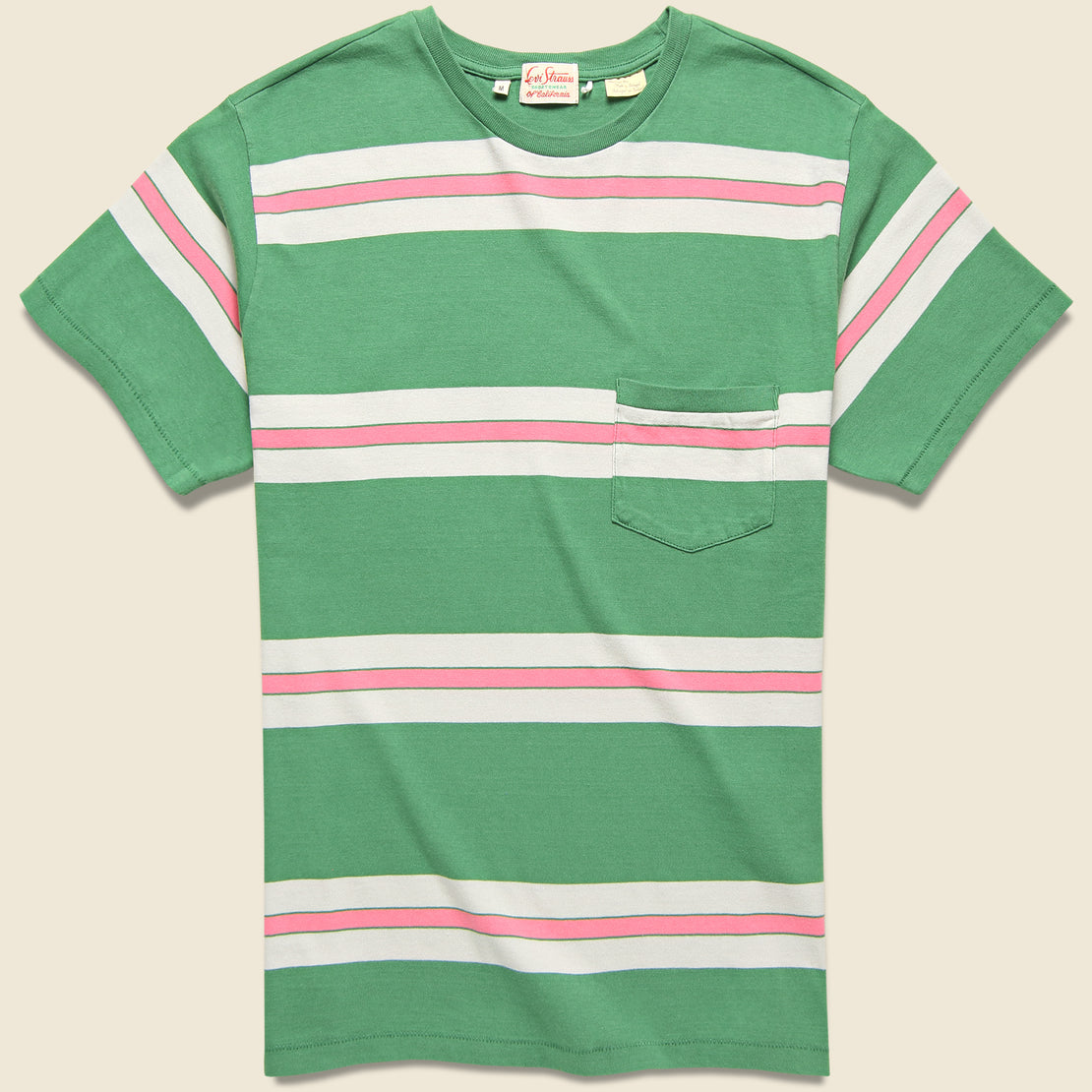 Levis Vintage Clothing 1940s Split Hem Tee - Watermelon Pink/Green/Cream