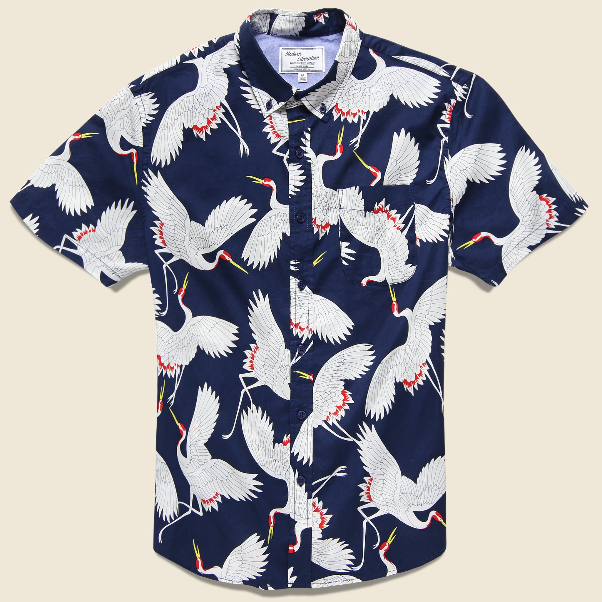 Crane Print Shirt - Navy - Modern Liberation - STAG Provisions - Tops - S/S Woven - Other Pattern