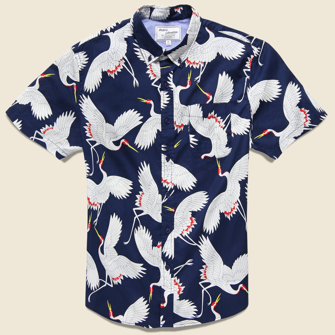 Modern Liberation Crane Print Shirt - Navy