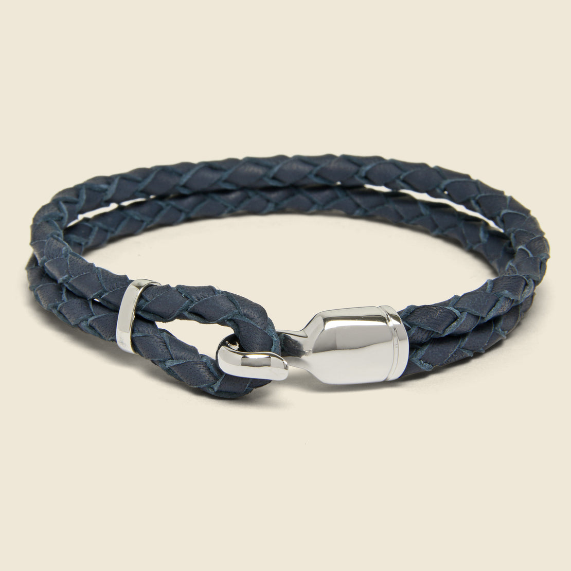 Mens Navy Blue Leather Hook Bracelet
