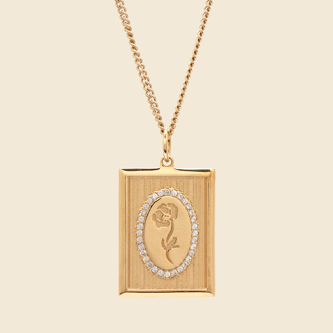 Miansai Poppy Frame Pendant Necklace - Gold/White Sapphire