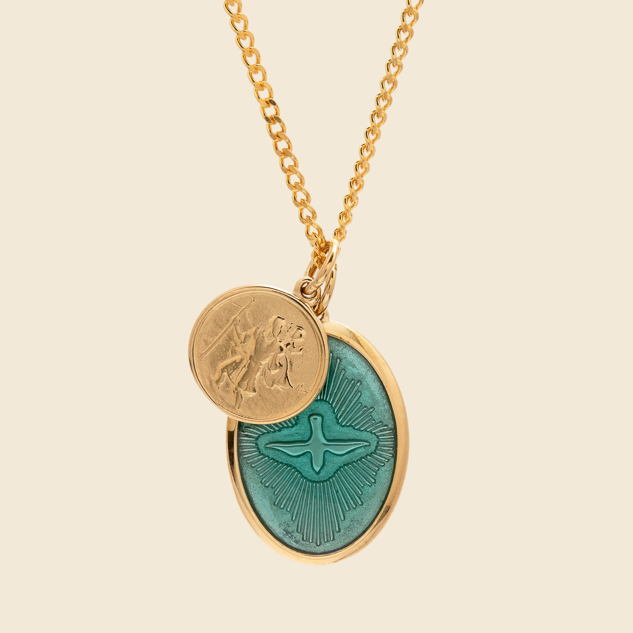 Mini Dove Pendant Necklace - Teal Enamel/Gold Vermeil