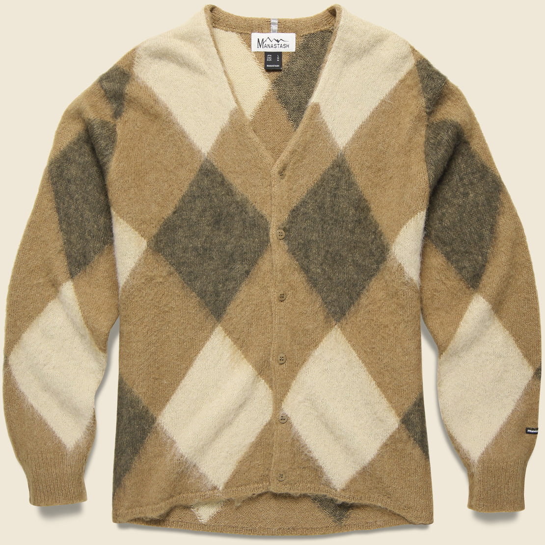 Manastash Aberdeen Kurtigan Sweater - Beige Argyle